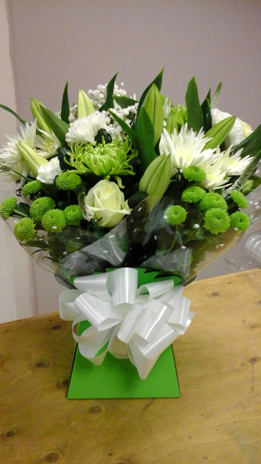 Green and white congratulation aqua gift boxes Bristol florist CB2